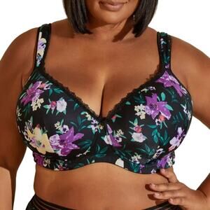 Ashley Stewart Floral Full Coverage Butterfly Bra in Black, Size 44D​​​